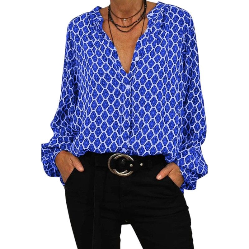 Button-Up Blouse with Geometric Print