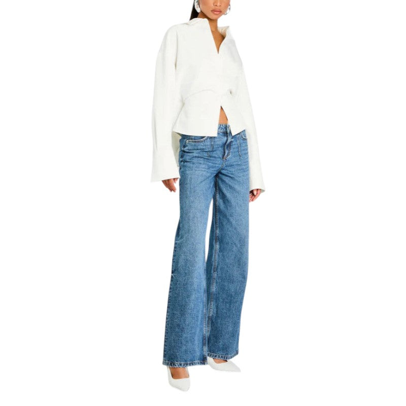 Draped Button-Up Shirt