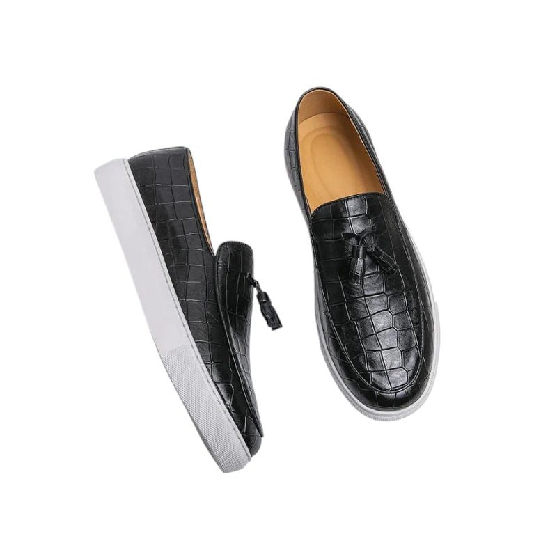 Croc-Embossed Loafers with Tassel Detail
