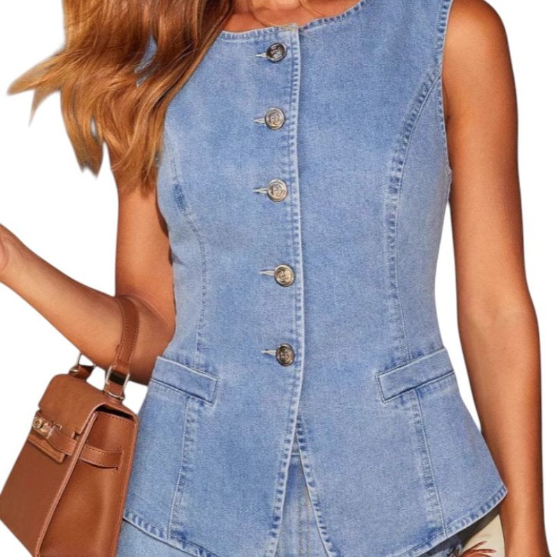 Sleeveless Denim Vest & Wide-Leg Jeans