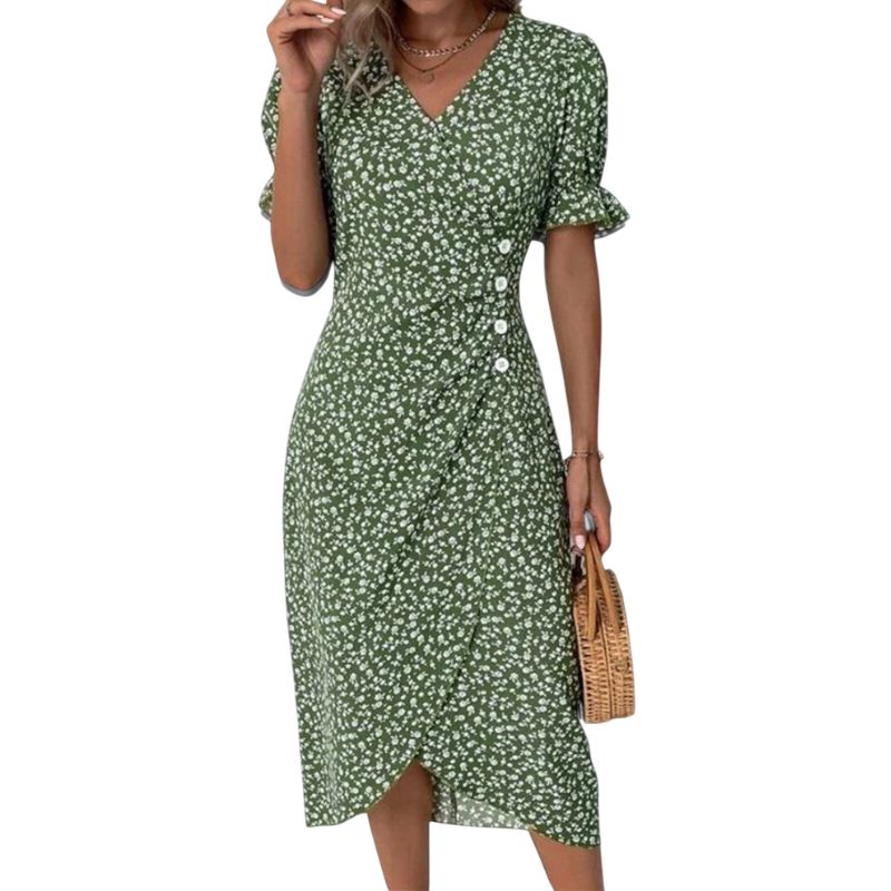 Floral Midi Dress with V-Neck