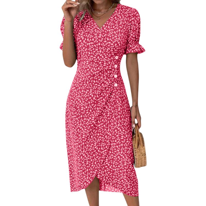Floral Midi Dress with V-Neck