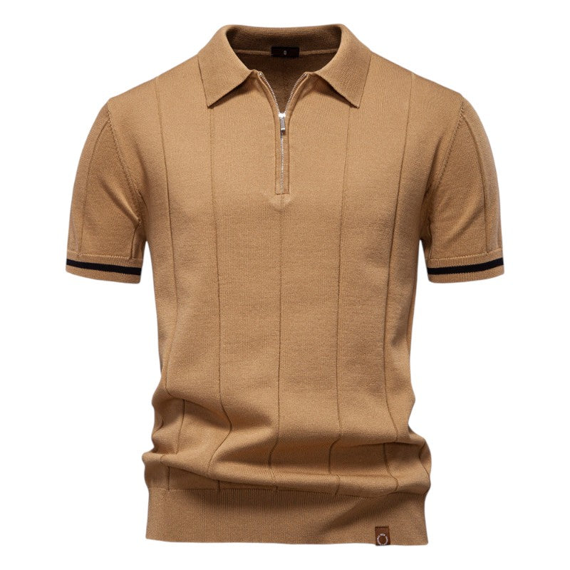 Knit Polo Shirt with Zip Closure