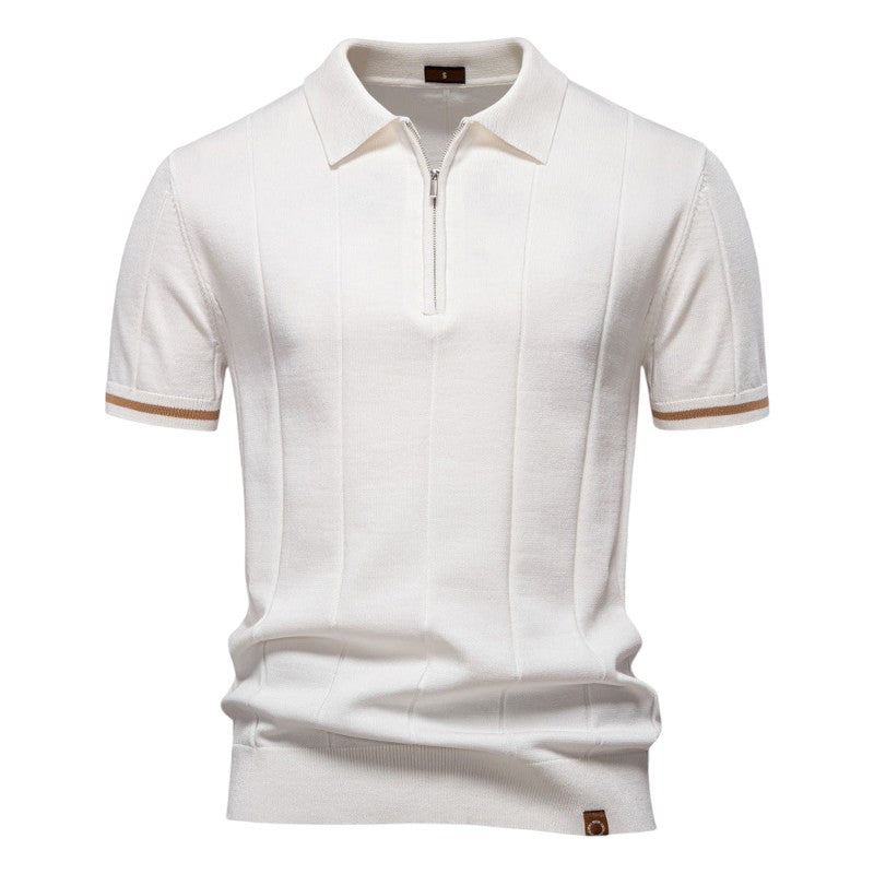 Knit Polo Shirt with Zip Closure