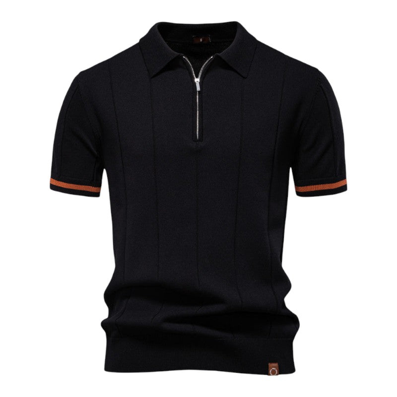 Knit Polo Shirt with Zip Closure