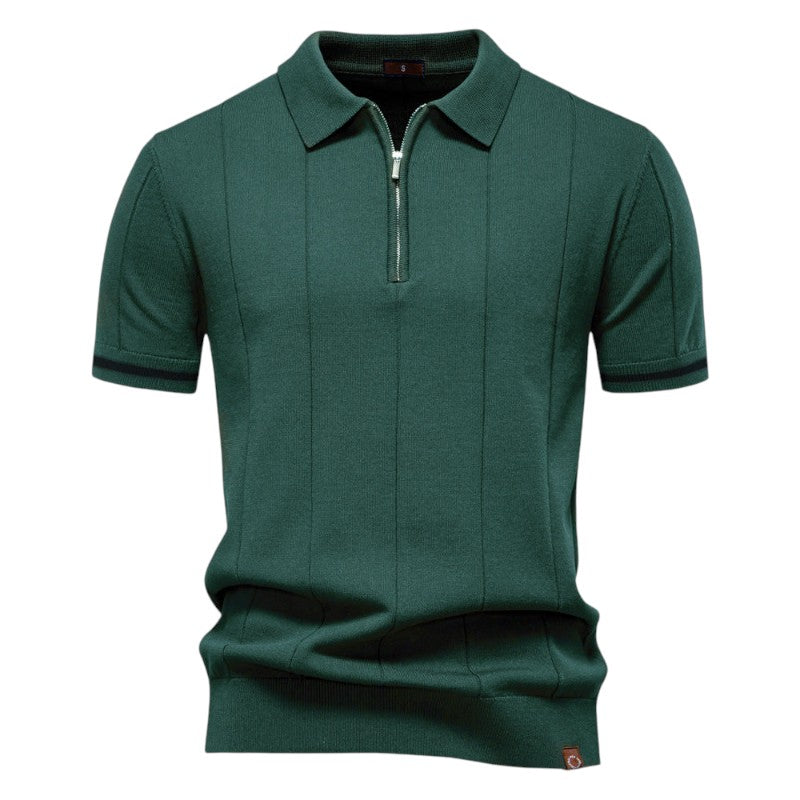 Knit Polo Shirt with Zip Closure