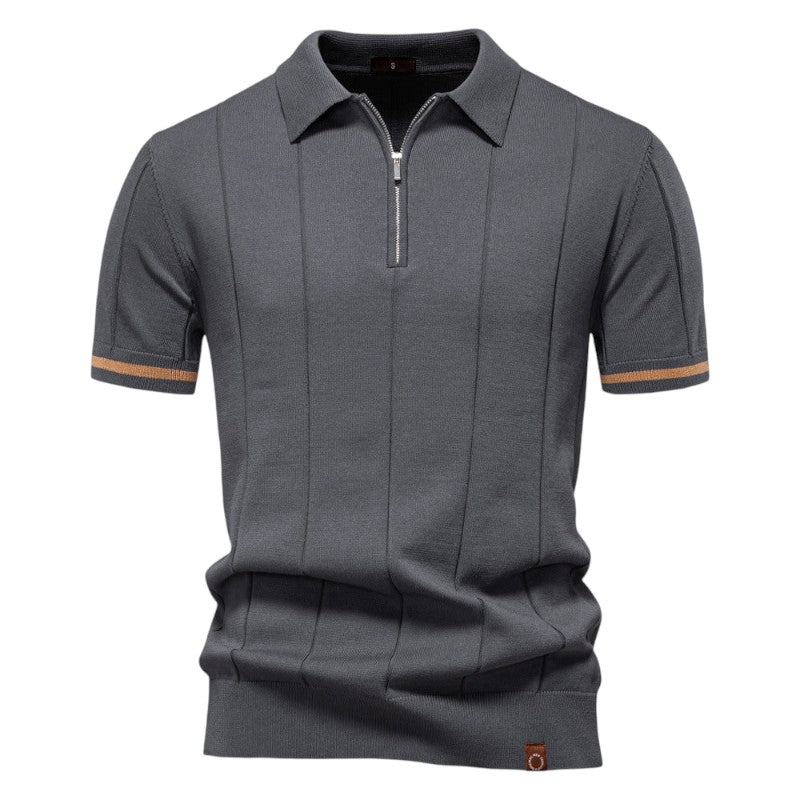 Knit Polo Shirt with Zip Closure