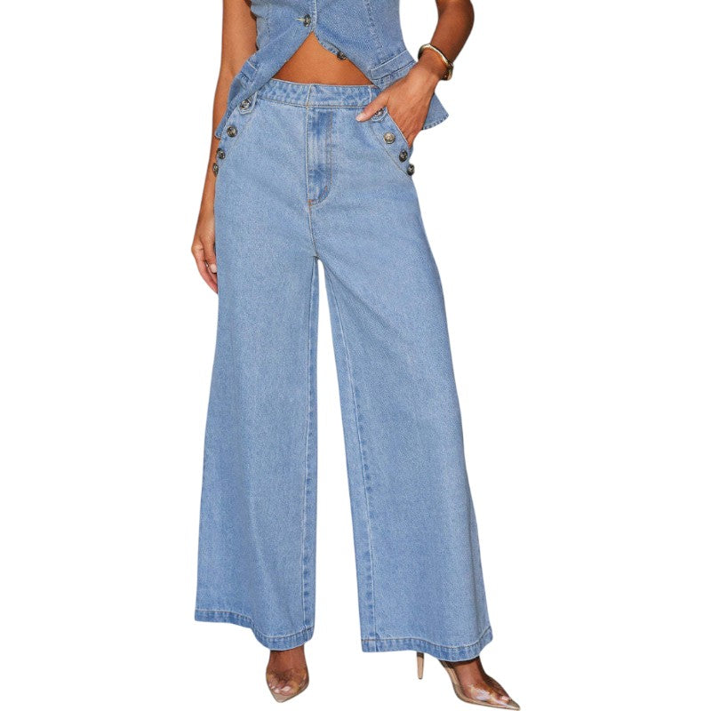 Sleeveless Denim Vest & Wide-Leg Jeans