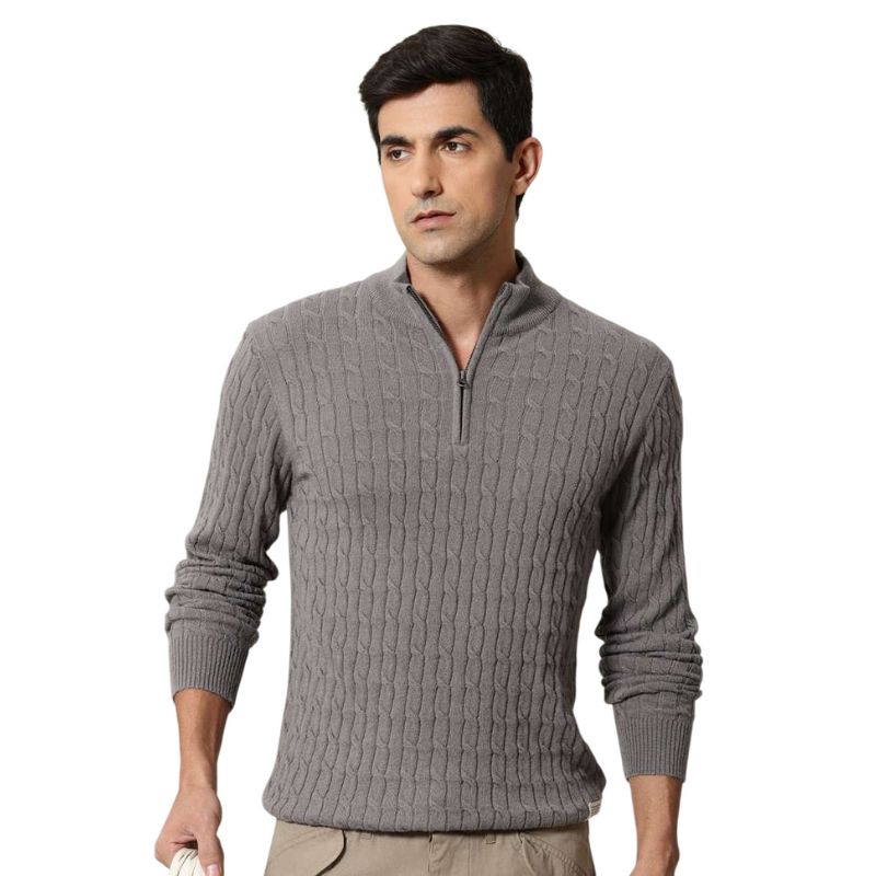 Textured Knit Zip Sweater
