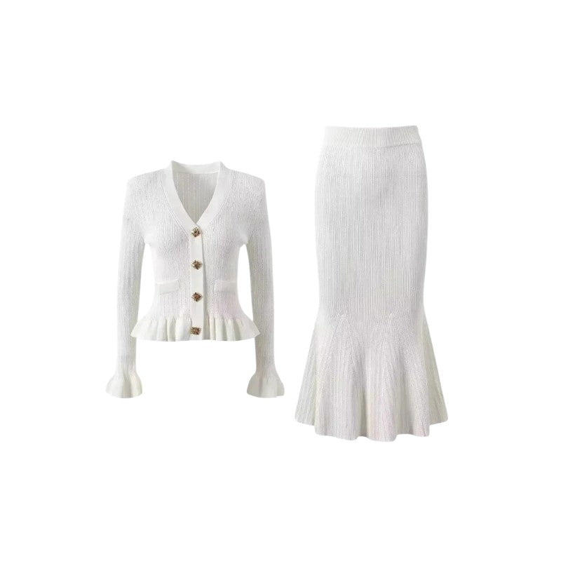 Knit Peplum Cardigan & Skirt Set