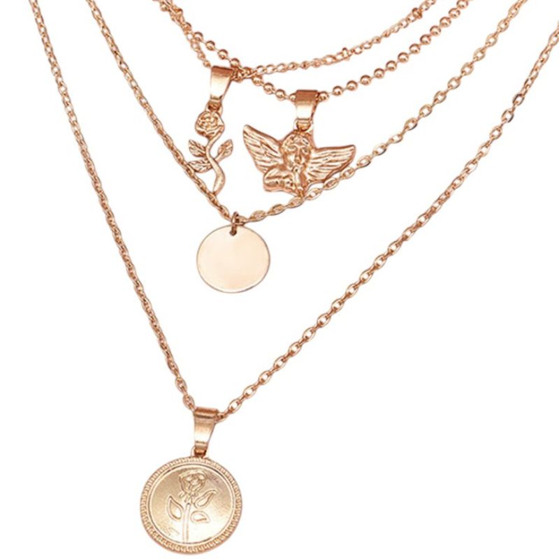 Layered Rose & Angel Necklace
