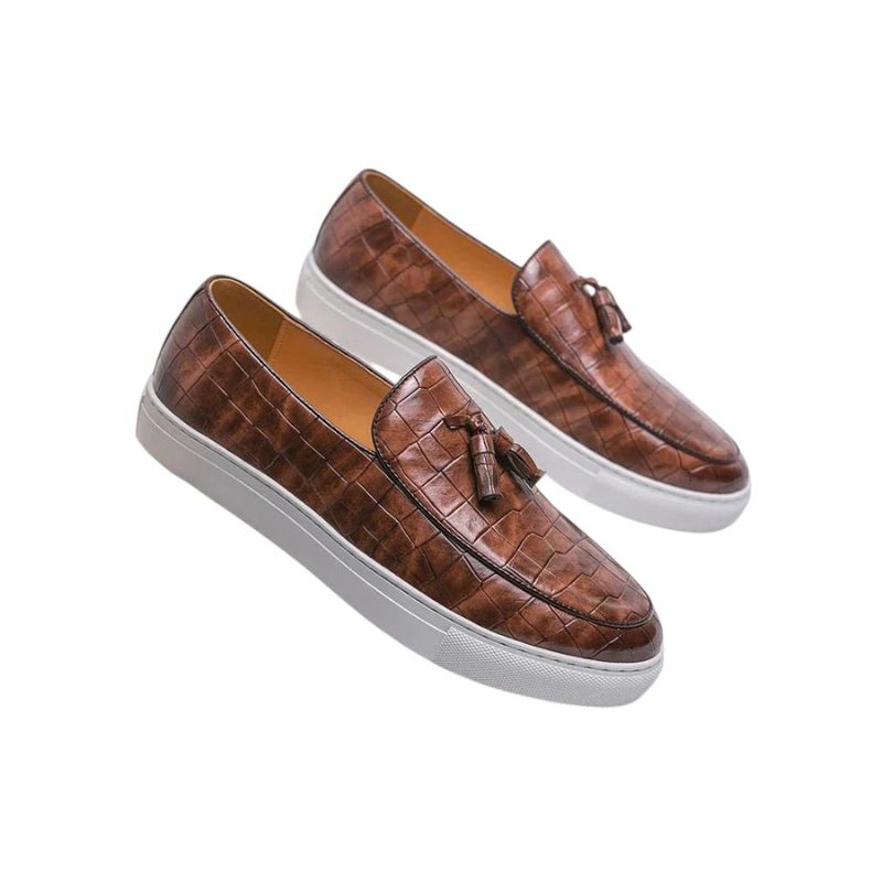 Croc-Embossed Loafers with Tassel Detail
