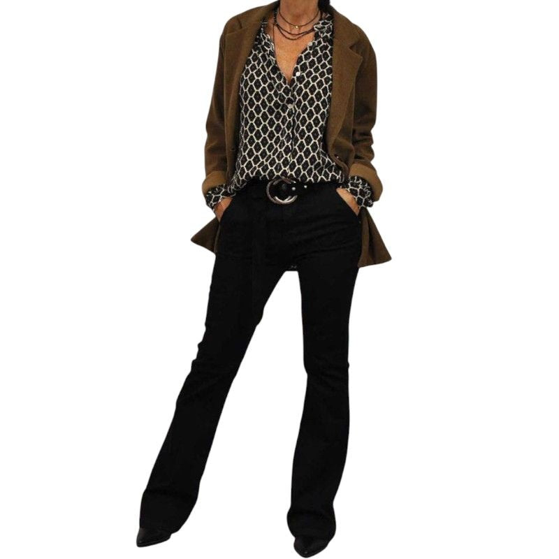 Button-Up Blouse with Geometric Print