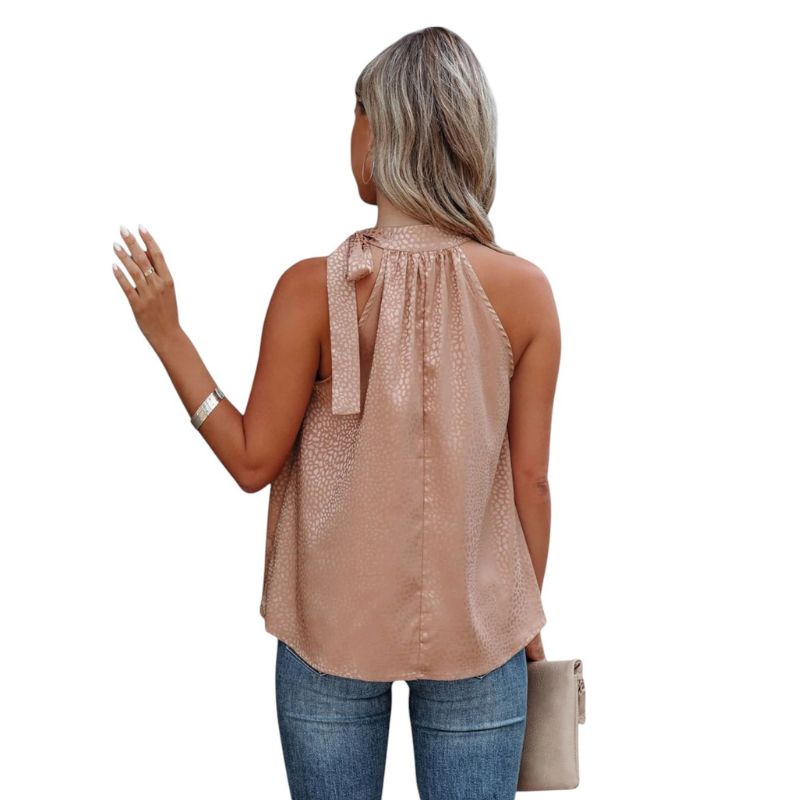Leopard Print High Neck Top with Bow