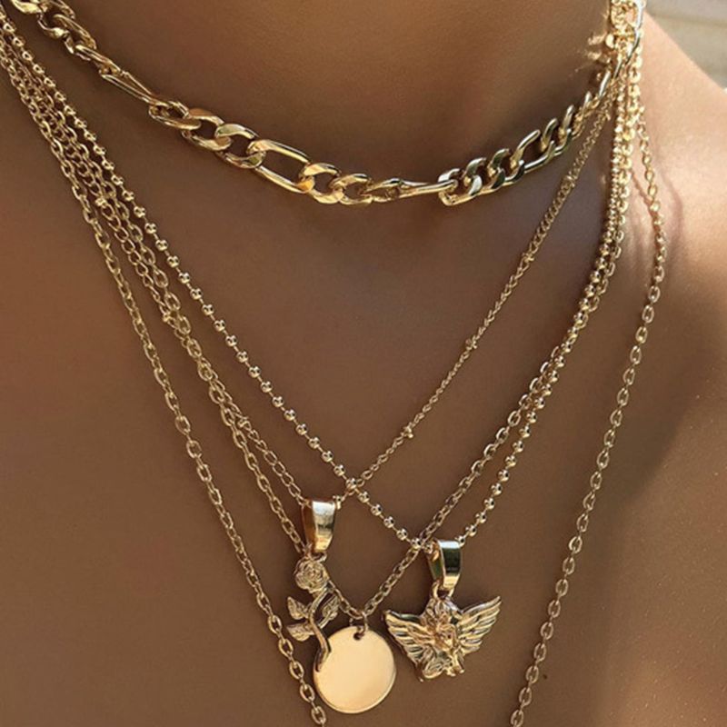 Layered Rose & Angel Necklace