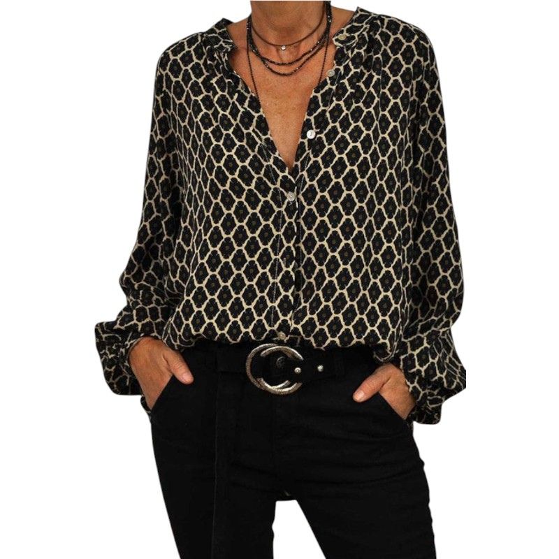 Button-Up Blouse with Geometric Print