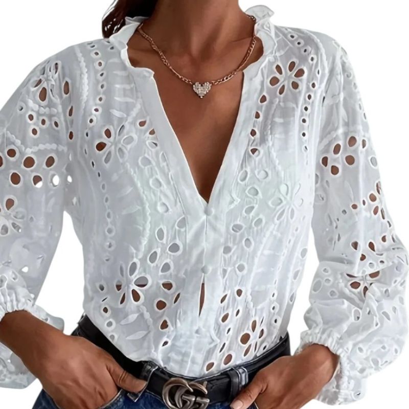 Lace Blouse with V-Neck