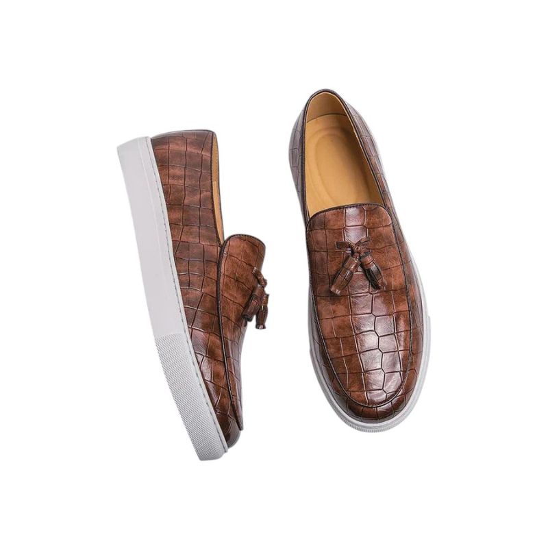 Croc-Embossed Loafers with Tassel Detail