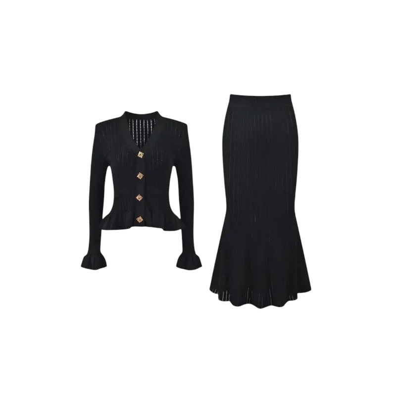 Knit Peplum Cardigan & Skirt Set