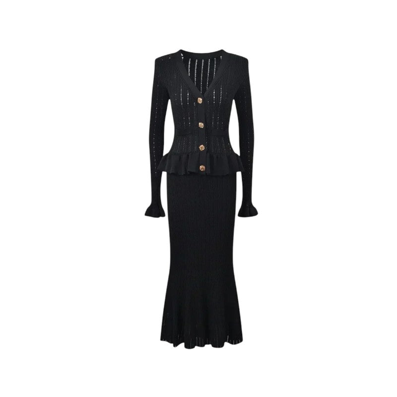 Knit Peplum Cardigan & Skirt Set