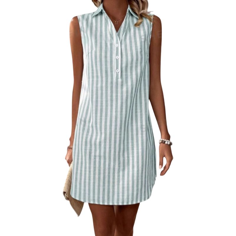 Striped Sleeveless Shirt Dress