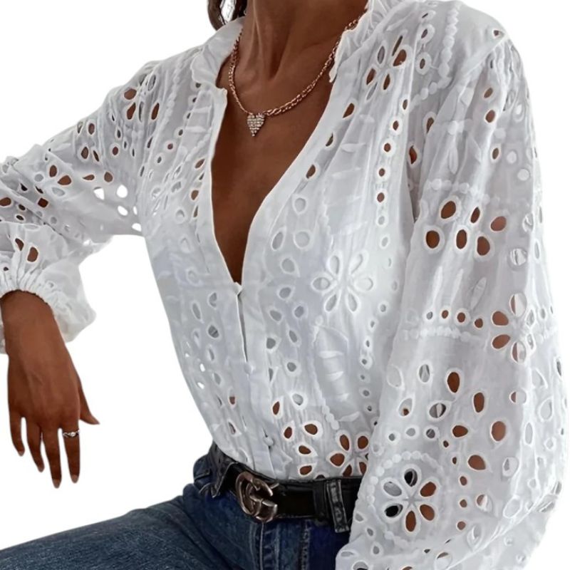 Lace Blouse with V-Neck