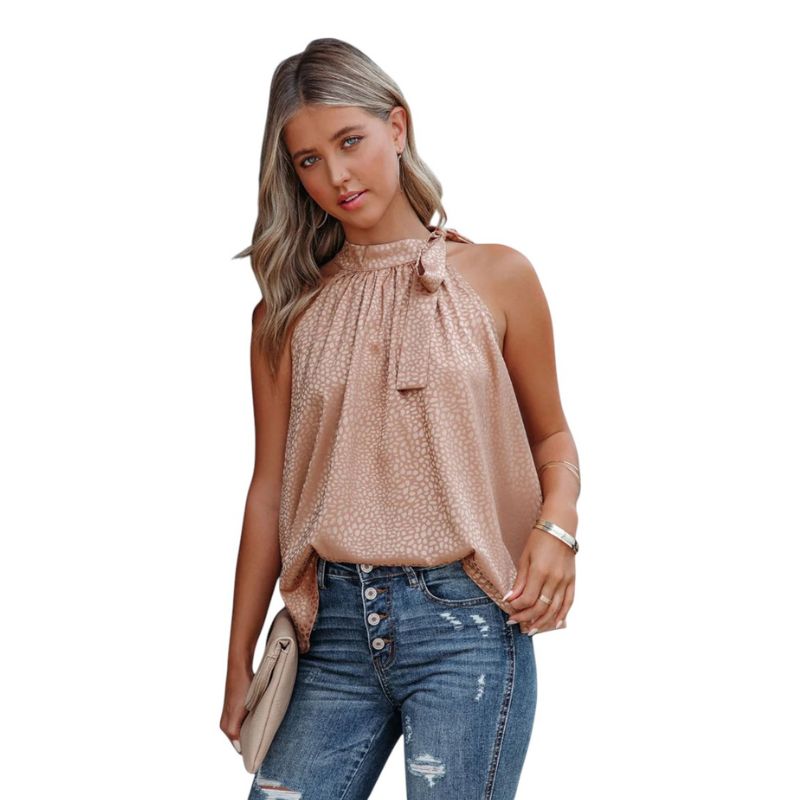 Leopard Print High Neck Top with Bow