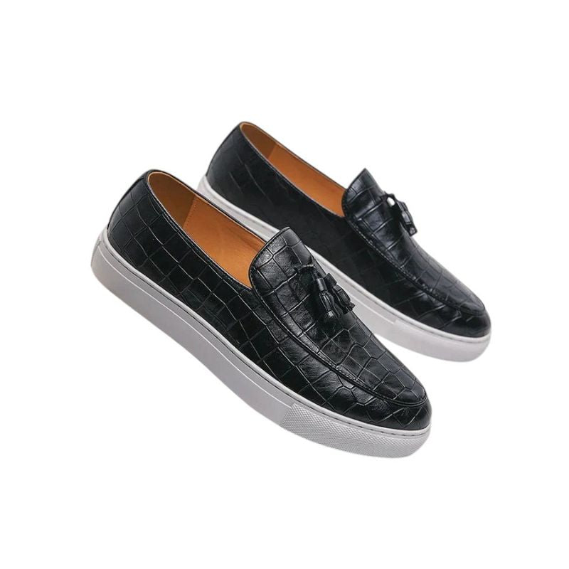 Croc-Embossed Loafers with Tassel Detail