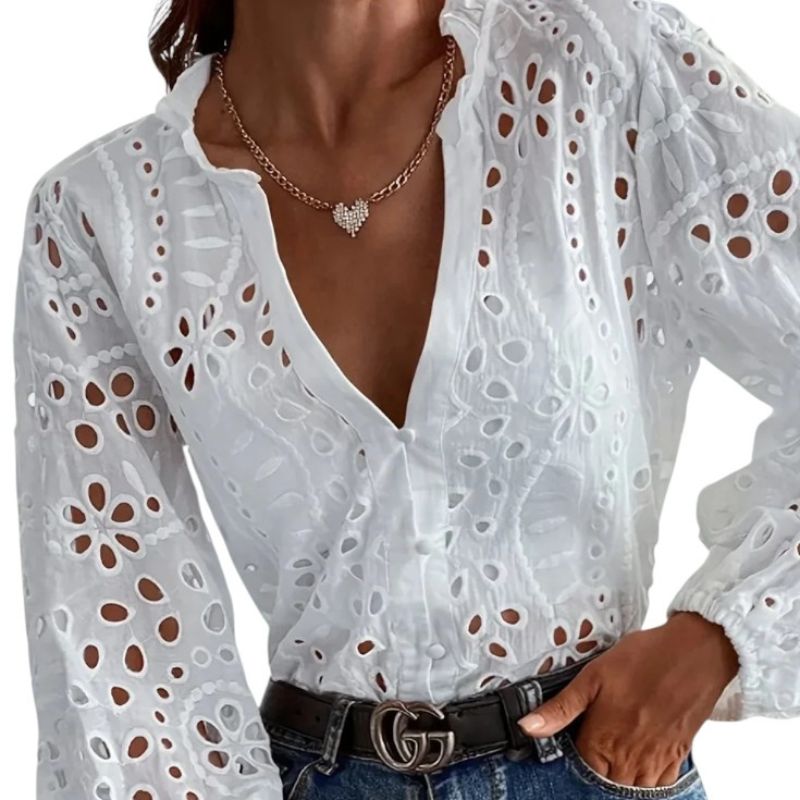 Lace Blouse with V-Neck