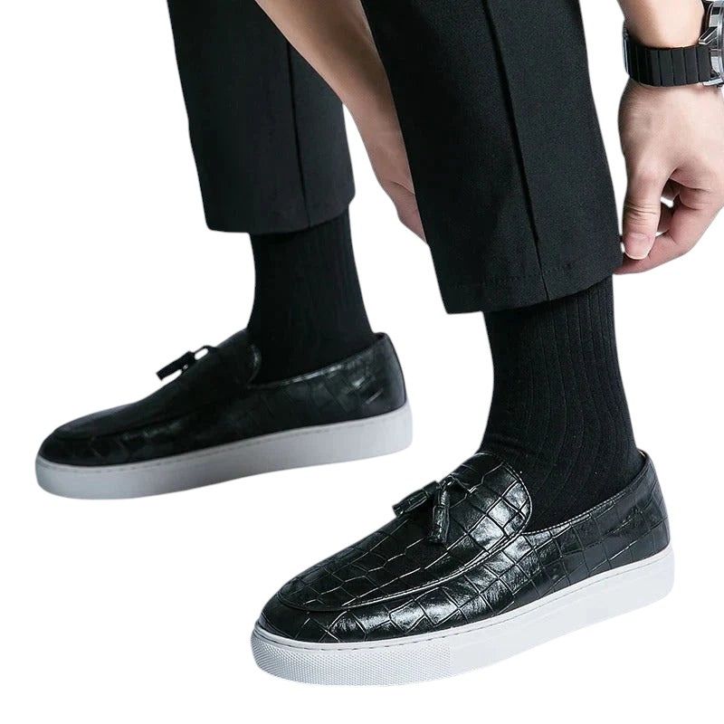 Croc-Embossed Loafers with Tassel Detail