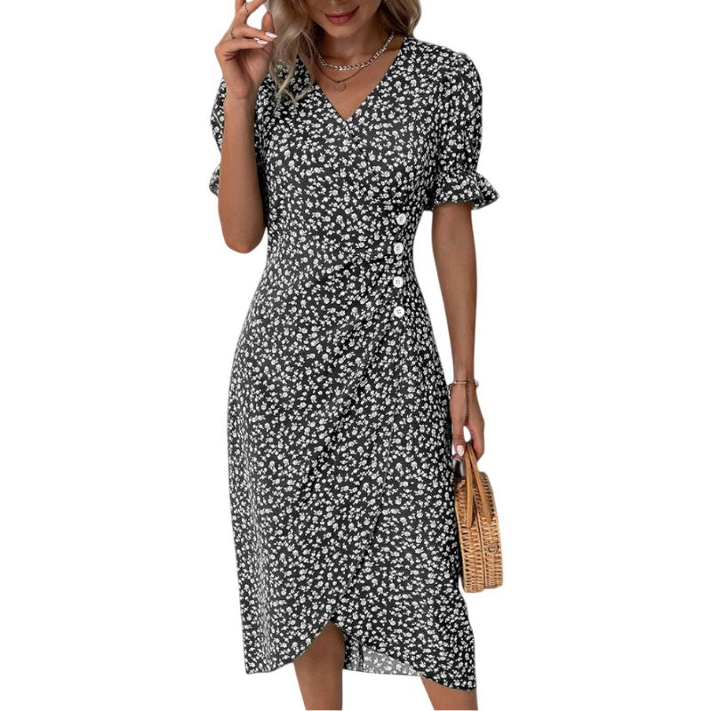 Floral Midi Dress with V-Neck
