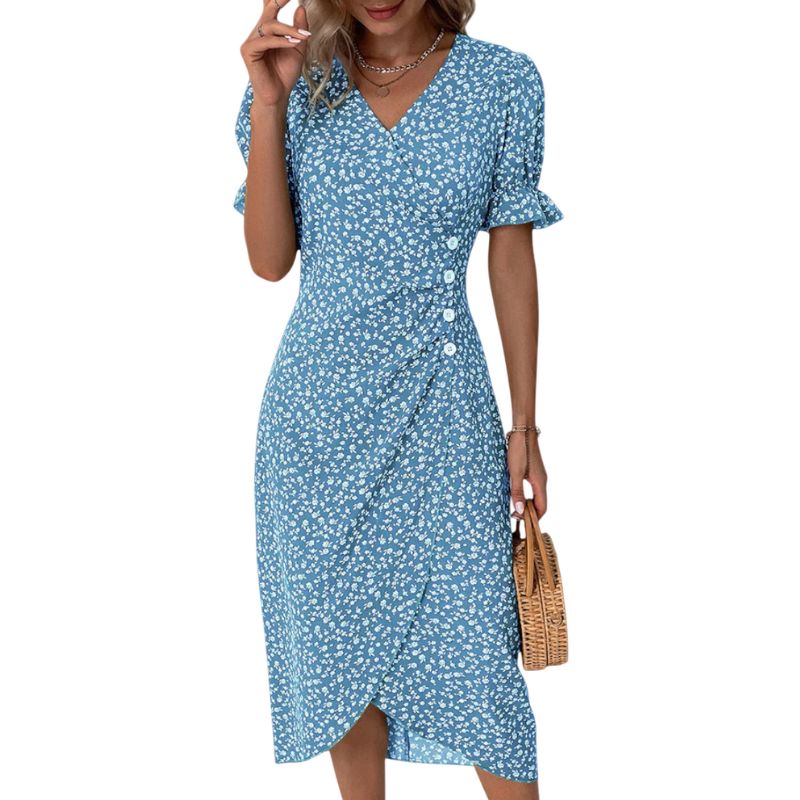 Floral Midi Dress with V-Neck