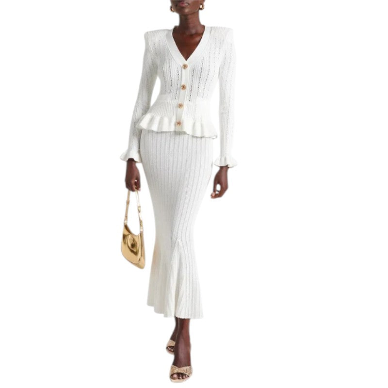 Knit Peplum Cardigan & Skirt Set