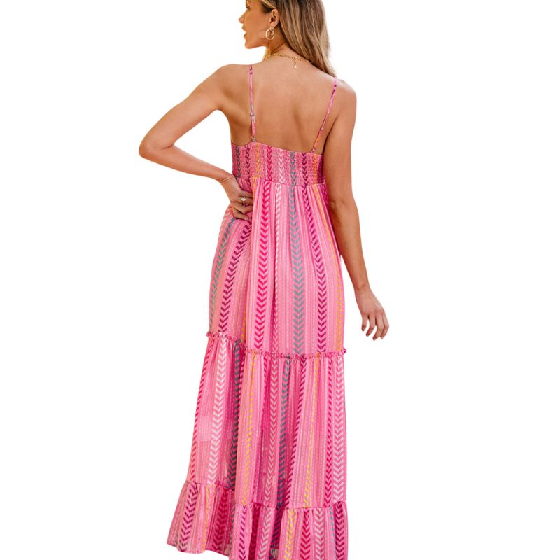 Long Pink Dress with Multicolor Stripes