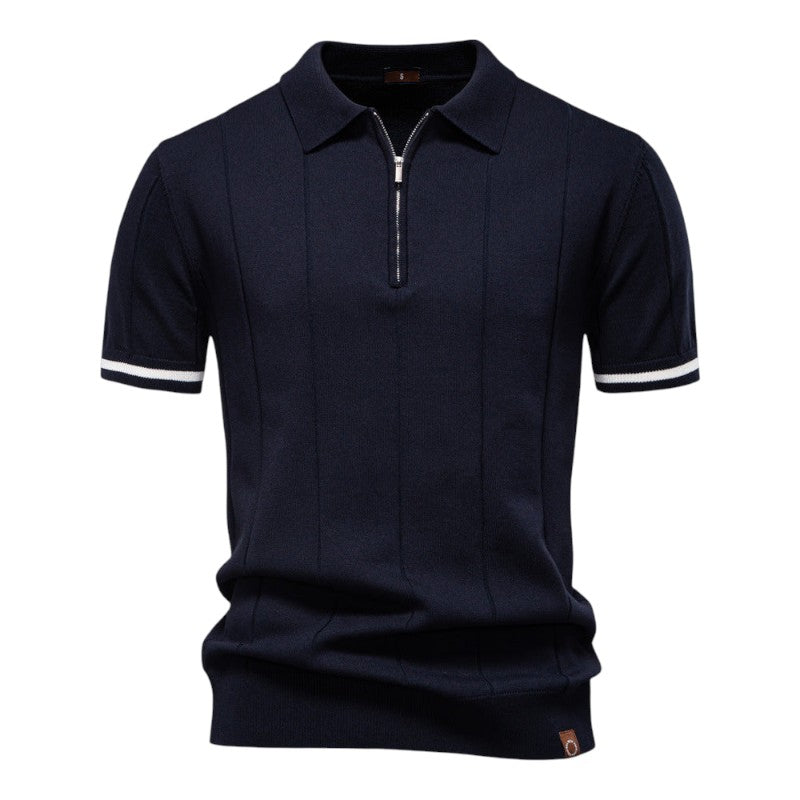 Knit Polo Shirt with Zip Closure