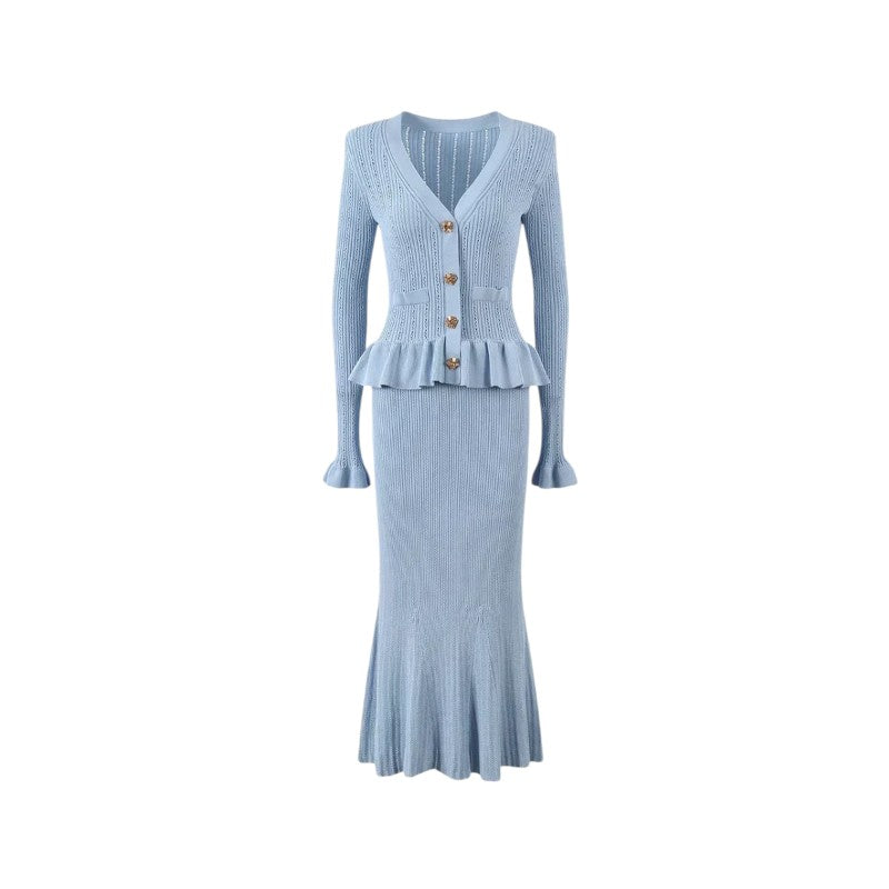 Knit Peplum Cardigan & Skirt Set