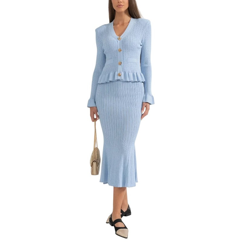 Knit Peplum Cardigan & Skirt Set