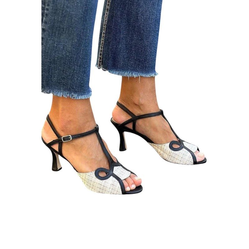 Two-Tone Peep-Toe Heels with T-Strap
