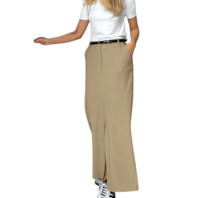 High Waisted Long Skirt with Front Slit