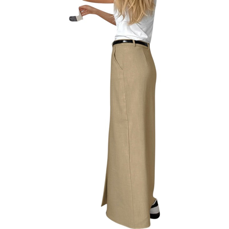 High Waisted Long Skirt with Front Slit